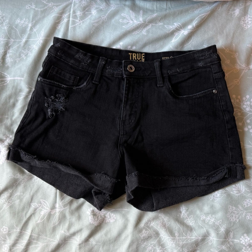 True Craft Black Jean Shorts
